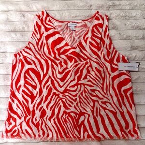 *NWT* Liz Claiborne Orange and Cream Zebra-Print V-Neck Sleeveless Tank. Sz.L